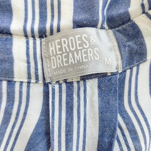 Heros & Dreamers Blue and White Striped Button Down Blouse. - Picture 2 of 10
